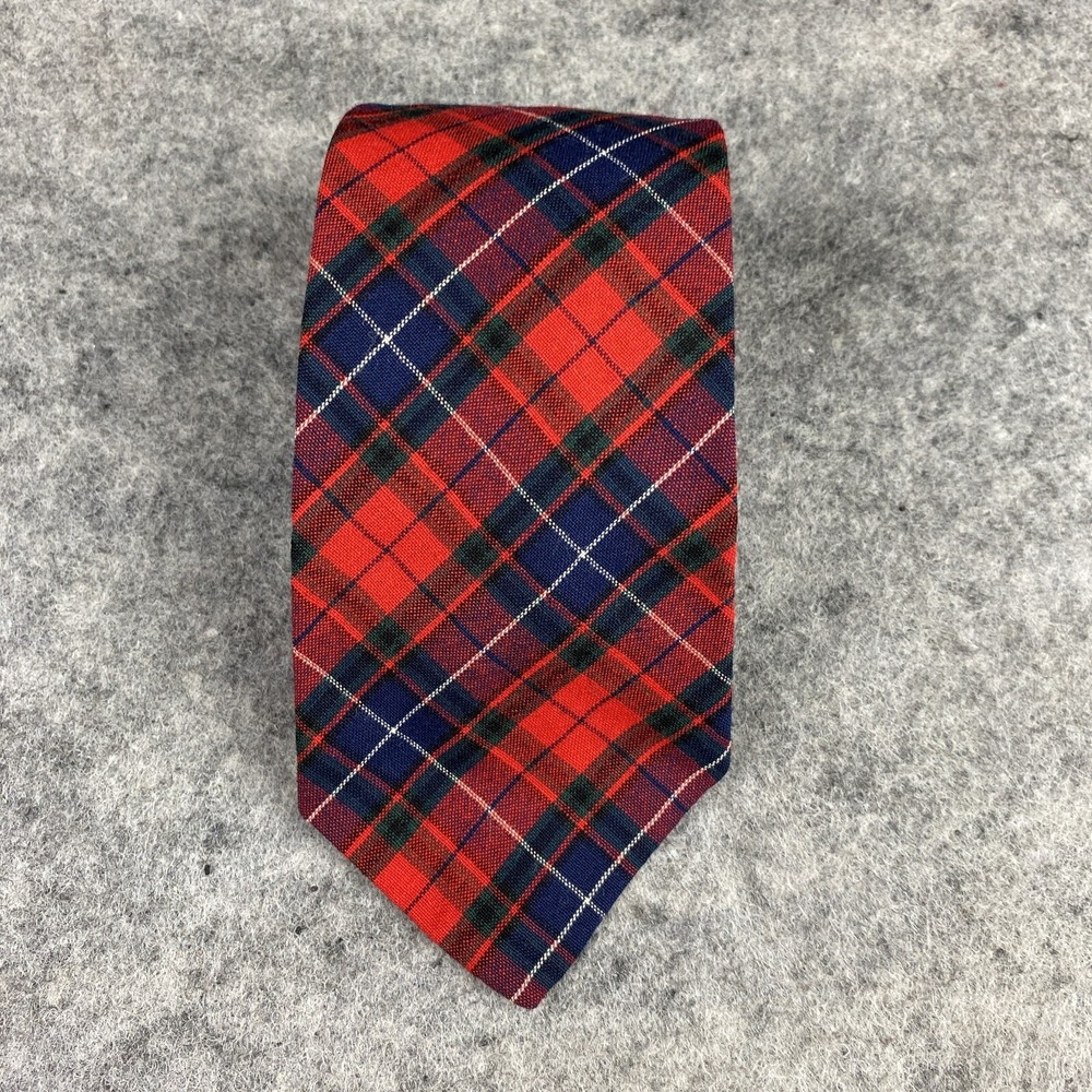 Vintage‎ Pendleton Tie Tartan Red Blue Plaid Virgin Wool Necktie 56 ins Long USA